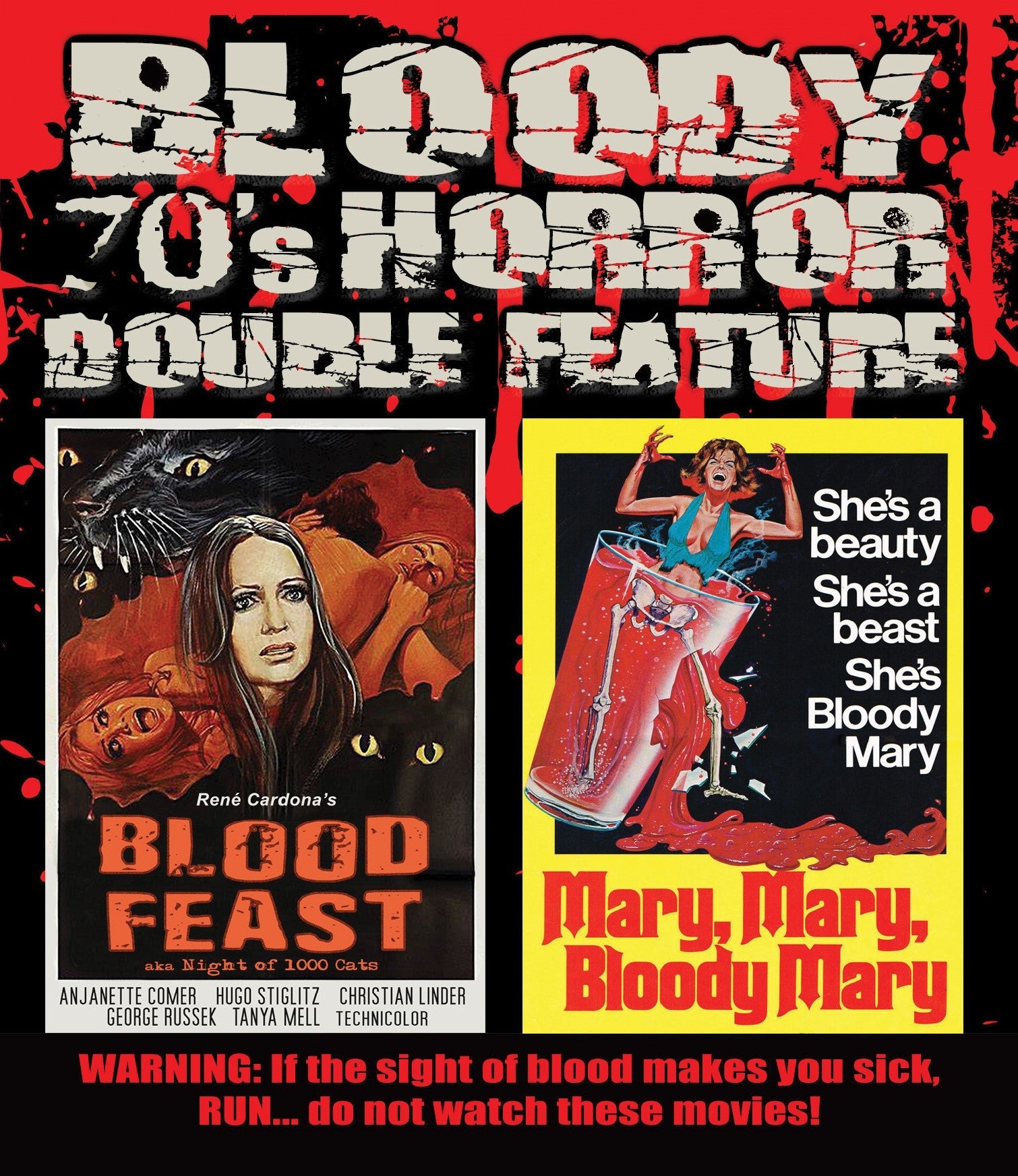 BLOODY 70'S HORROR DOUBLE FEATURE: BLOOD FEAST / MARY, MARY, BLOODY MARY  BLU-RAY