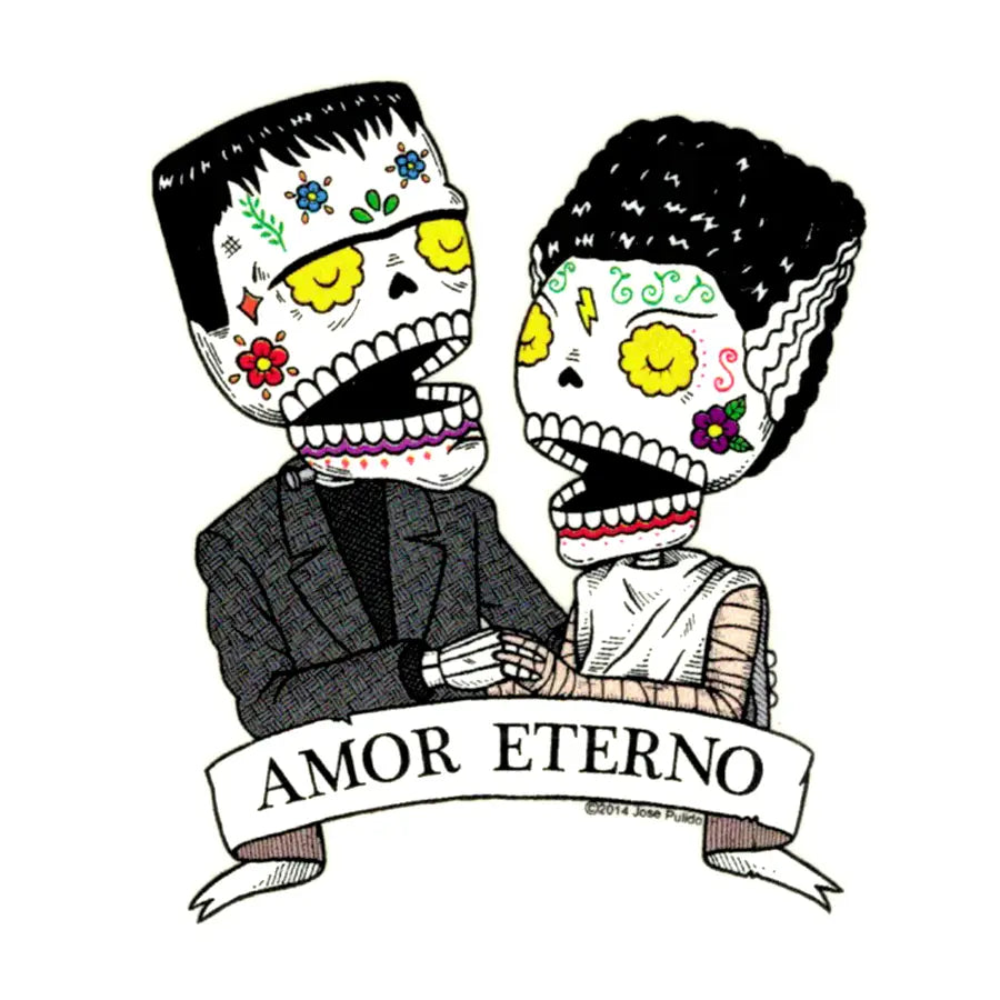 DAY OF THE DEAD FRANKENSTEIN AND BRIDE STICKER