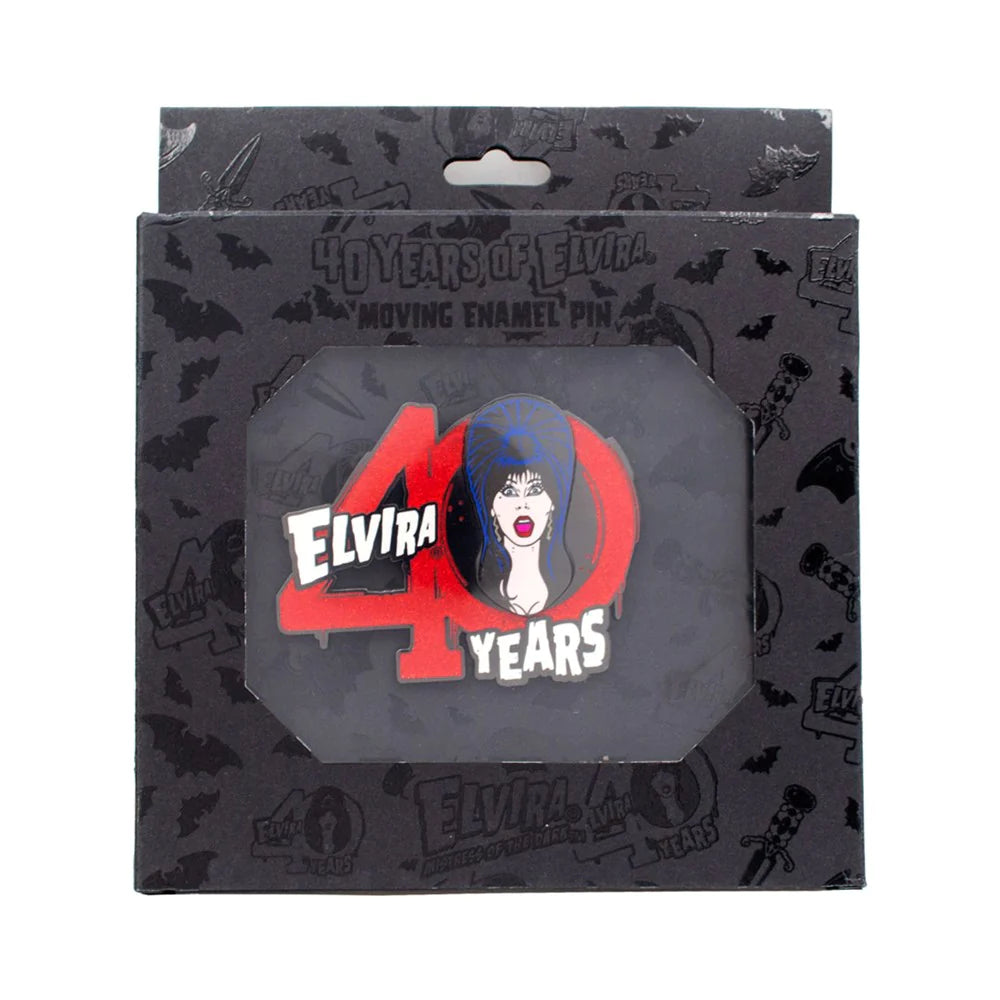 ELVIRA 40 YEARS LOGO RED GLITTER ENAMEL PIN