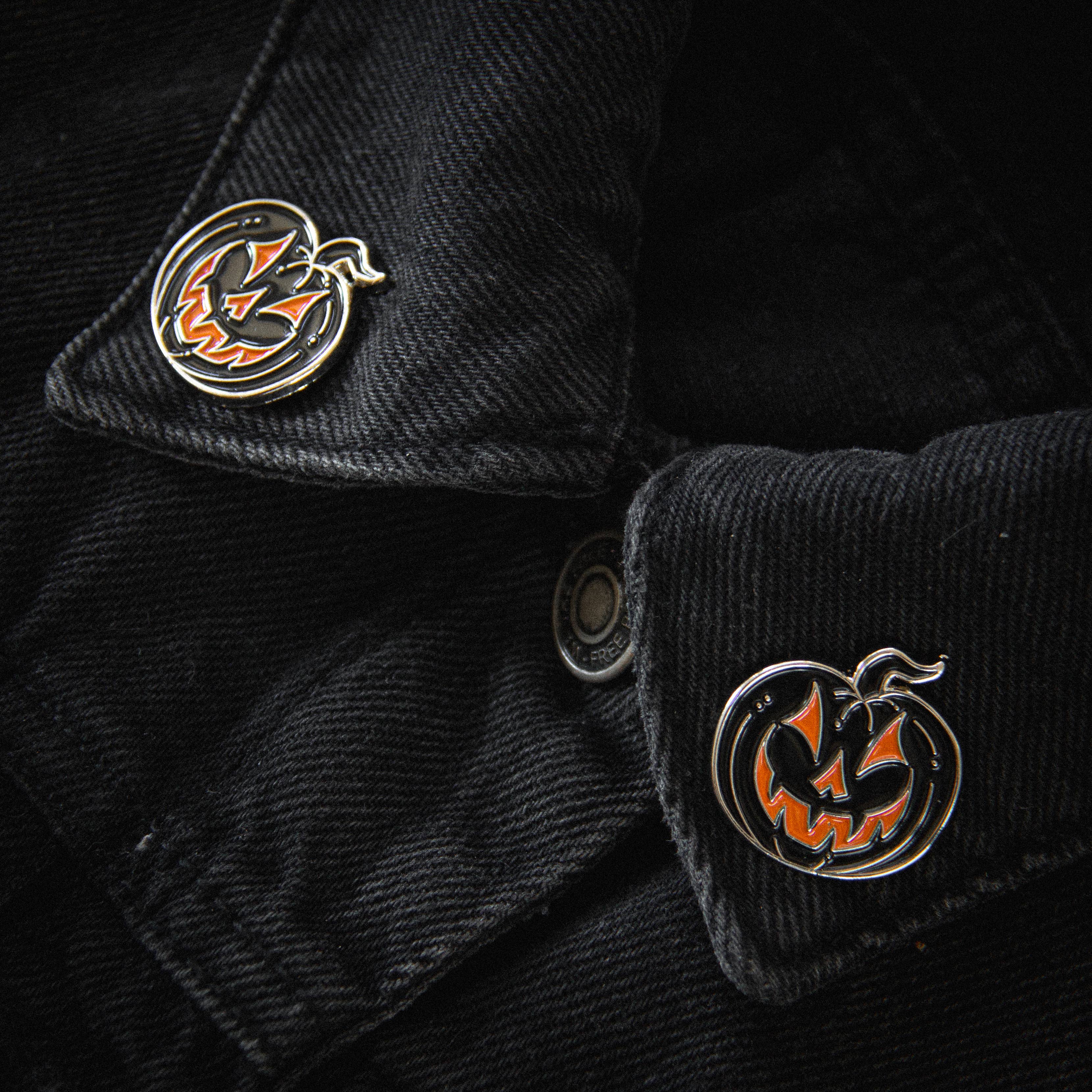 JACK-O-LANTERN ENAMEL PIN SET - SILVER AND BLACK