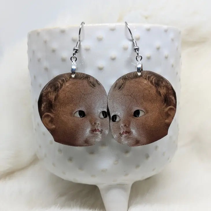 CREEPY LISA DOLL HEAD EARRINGS